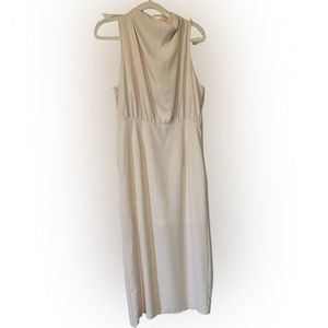 Cream Sheath Cocktail Dress with Cowl Neck